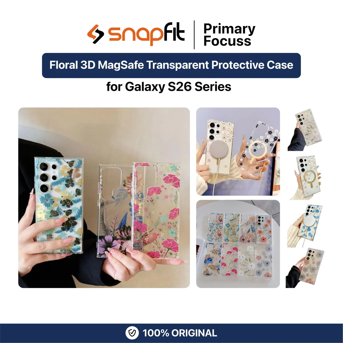 SNAPFIT Case for Samsung Galaxy S26 Ultra Plus SNAPFIT Floral 3D MagSafe Magnetic Flower Clear Transparent Protective Premium Casing Cover - Primary Focuss โ Blue Daisy / S26