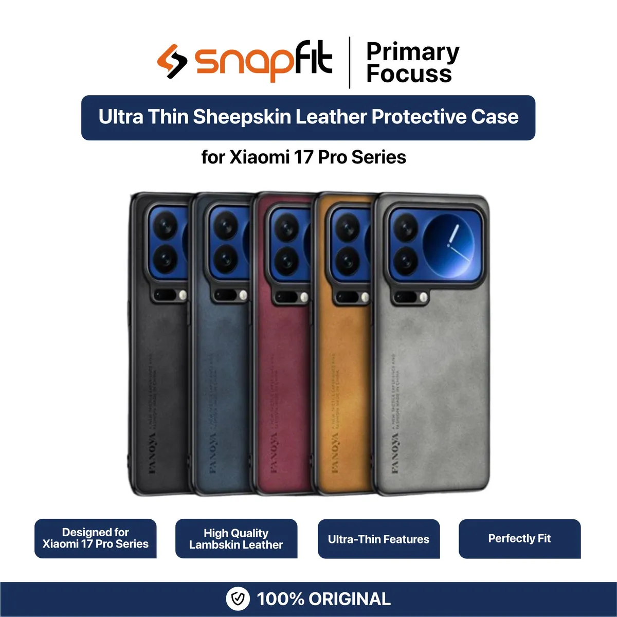 SNAPFIT Case Compatible for Xiaomi 17 Pro Max SNAPFIT Ultra Thin Sheepskin Leather Slim Protective Cover Casing - Primary Focuss ā Black / Xiaomi 17 Pro