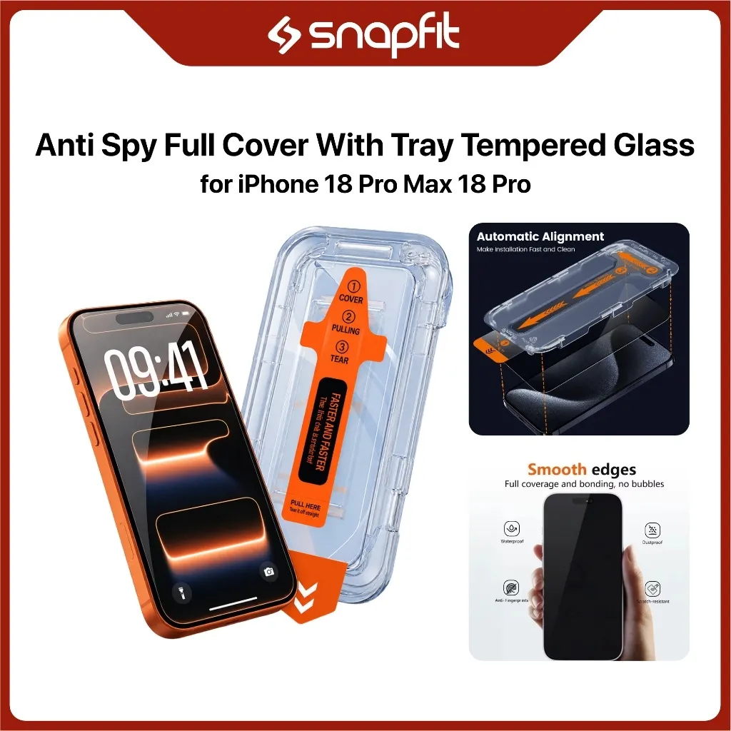 SNAPFIT Tempered Glass iPhone 18 Pro Max 18 Pro Full Cover Anti Spy Easy Installation Tray — Privacy / iPhone 18 Pro