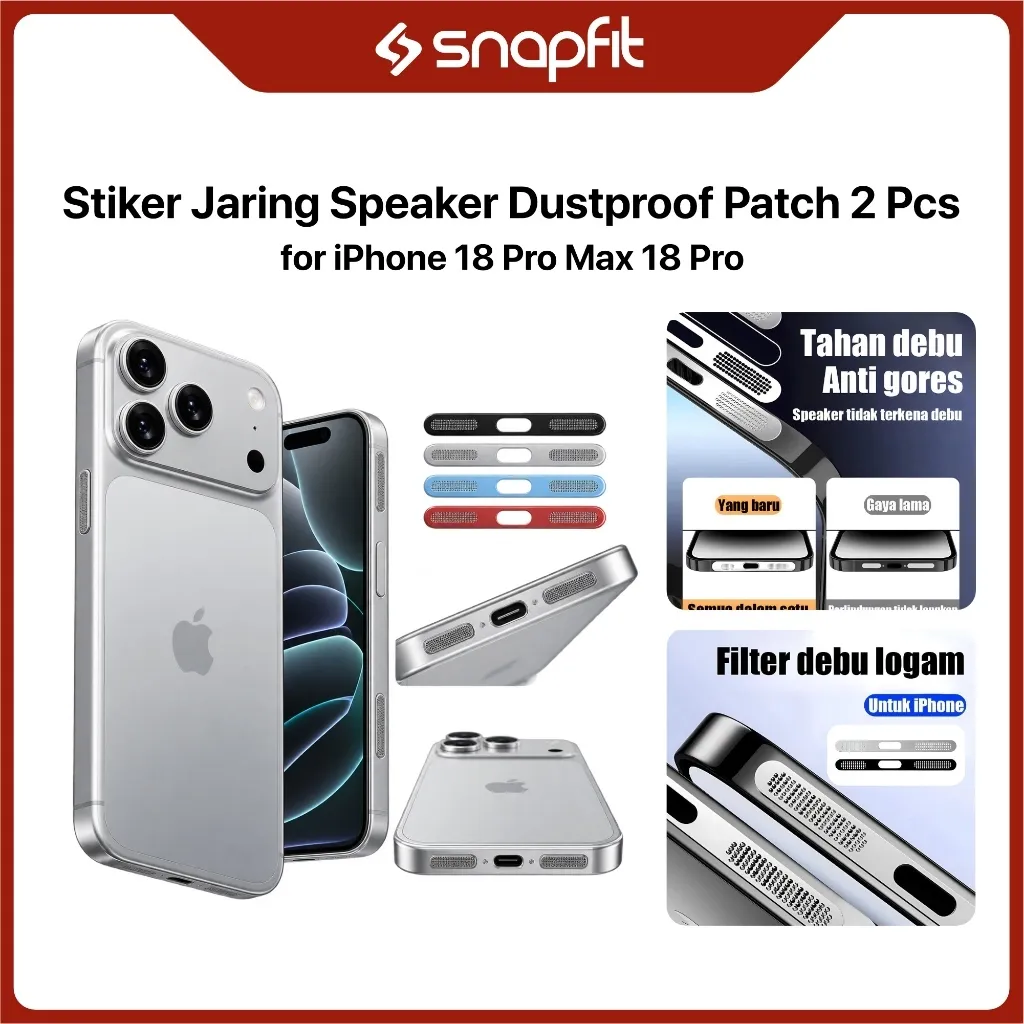SNAPFIT Stiker Jaring iPhone 18 Pro Max 18 Pro Speaker Anti Dust Patch 2 Pcs — Black / iPhone 18 Pro