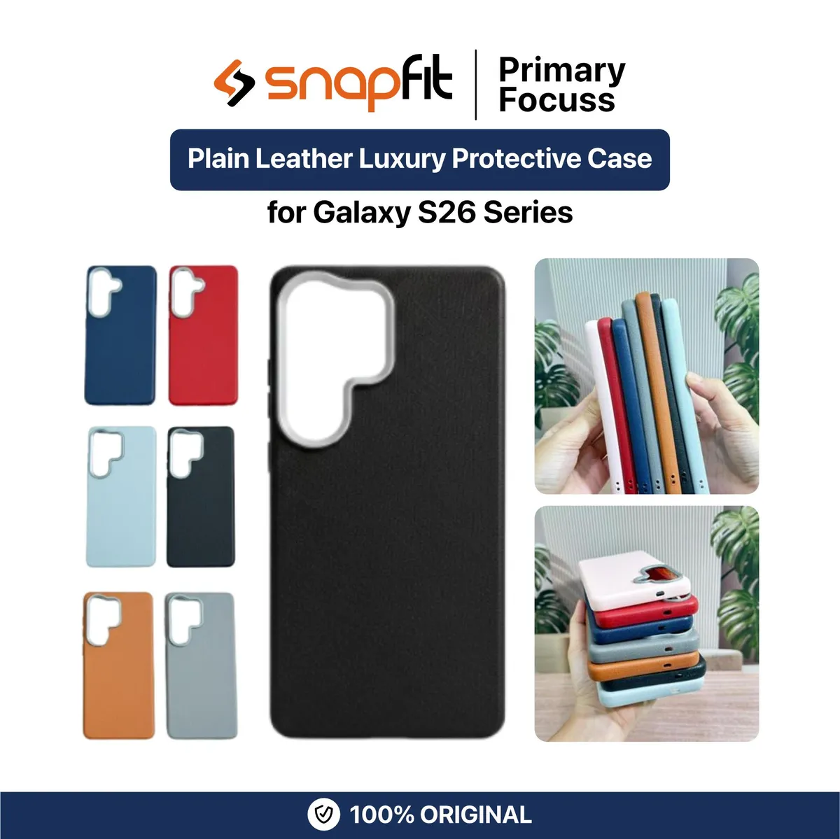 SNAPFIT Case for Samsung Galaxy S26 / S26 Ultra SNAPFIT Plain Leather Luxury Protective Cover Casing - Primary Focuss ā Border Black / S26
