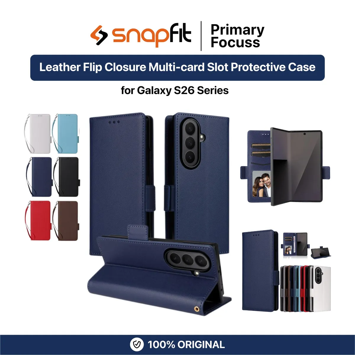 SNAPFIT Case for Samsung Galaxy S26 Ultra SNAPFIT Flip Wallet Card Holder Closure Buka Tutup Protective Cover Casing - Primary Focuss — White
