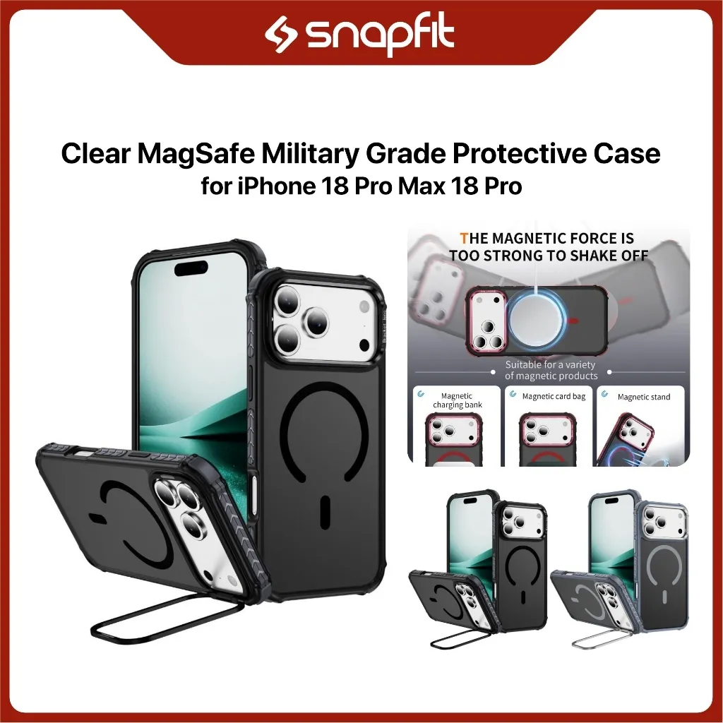 SNAPFIT Case iPhone 18 Pro Max 18 Pro Transparent MagSafe Military Grade Cover — Black / iPhone 18 Pro Max