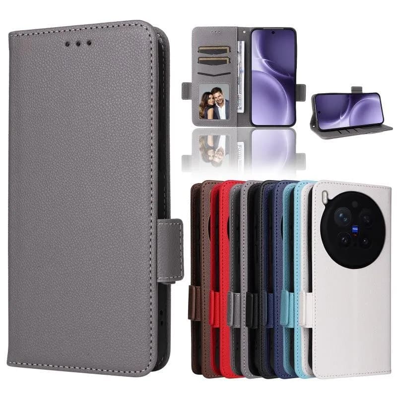 SNAPFIT Case Compatible with Vivo X300 / X300 Pro SNAPFIT Mobile Phone Case Side Buckle Pebbled X300Pro Leather Case Lanyard Holder Money Card — Black / Vivo X300