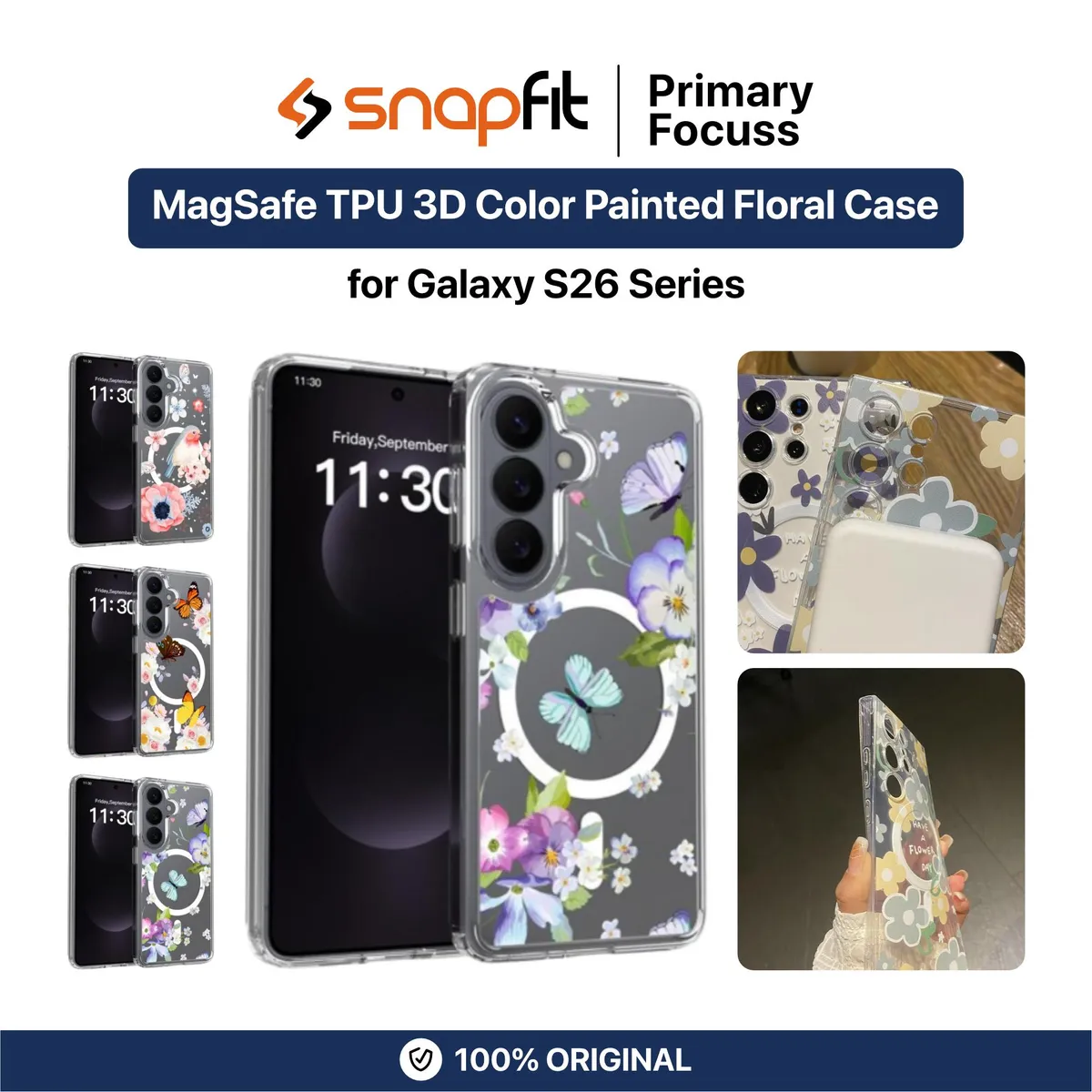 SNAPFIT Case for Samsung Galaxy S26 Ultra Plus SNAPFIT MagSafe 3D Color Painted Floral SoftCase HardCase Transparent Protective Premium Casing Cover - Primary Focuss ā Hard Golden Spark / S26