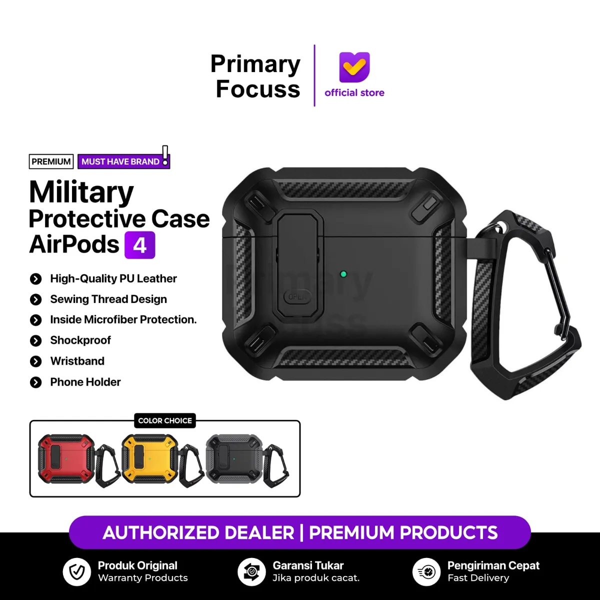 SNAPFIT Case Compatible for AirPods 4 2024 SNAPFIT Security Lock Military Shockproof Protect Cover With Keychain Gantungan Kunci Protective Casing Cover - Primary Focuss — Blue