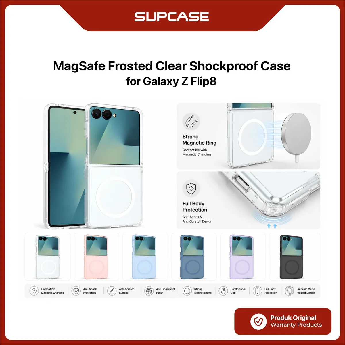 Case Samsung Galaxy Z Flip8 Flip 8 MagSafe Frosted Clear Shockproof Anti Yellowing Magnetic Ring Premium — Clear Black