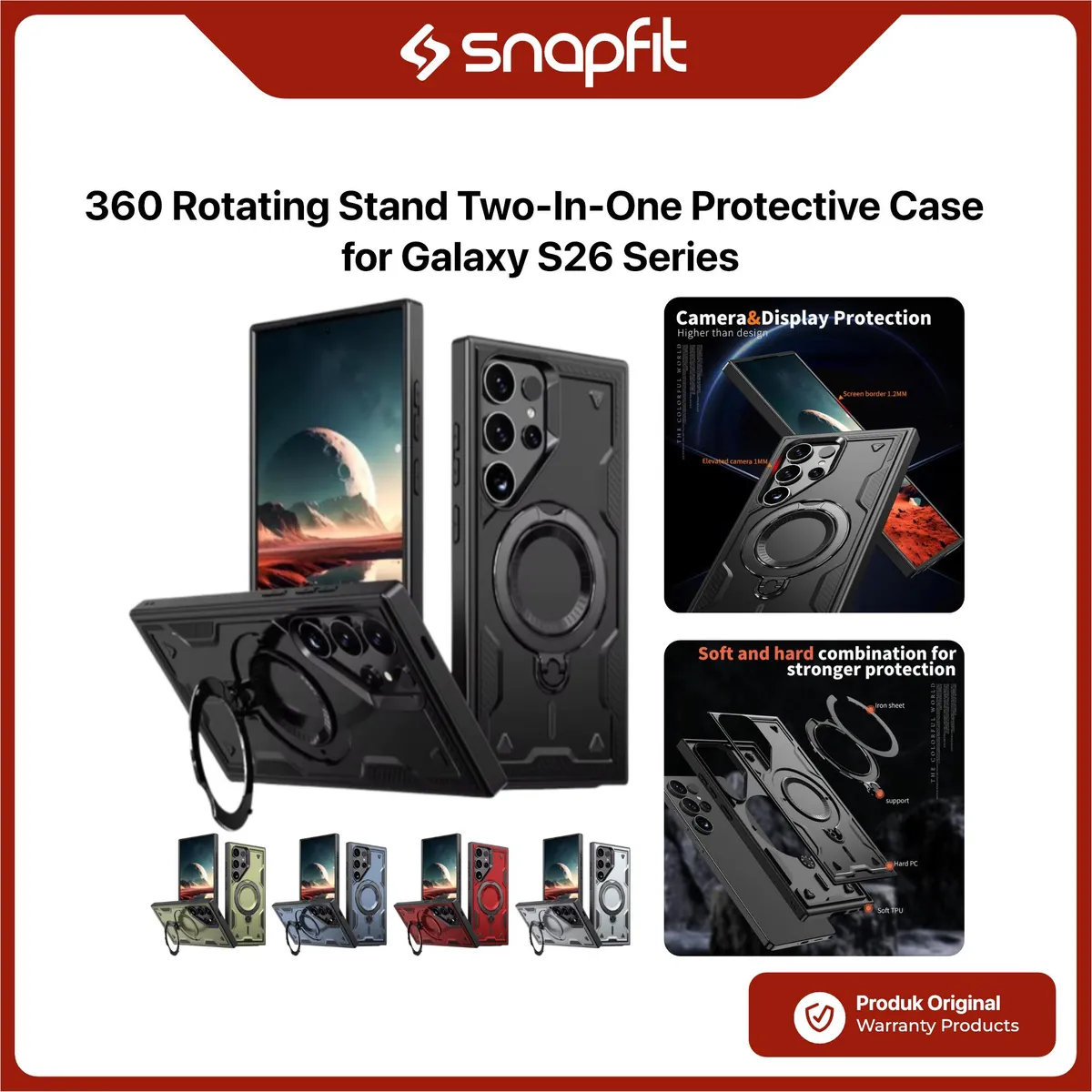 Case Compatible for Samsung Galaxy S26 Ultra SNAPFIT 360° Rotate Kickstand MagSafe Magnetic Rugged Full Cover Casing — Black / S26