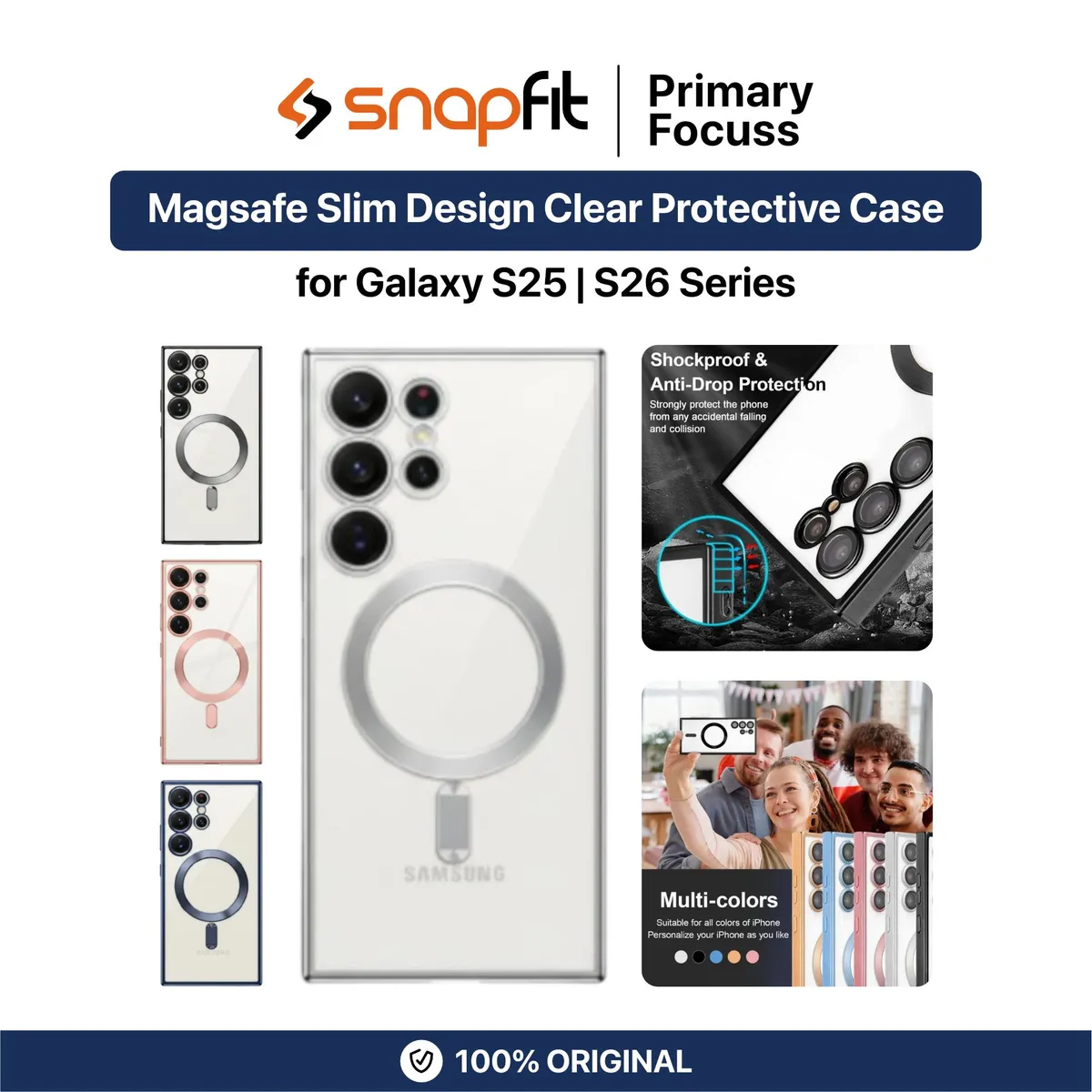 SNAPFIT Case for Samsung Galaxy S26 S25 Ultra Plus SNAPFIT MagSafe Slim Design Clear Case with Lens Protector Protective Cover Casing - Primary Focuss โ Black / S26
