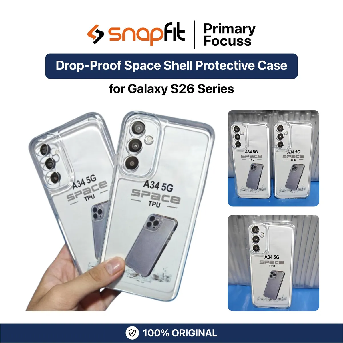 SNAPFIT Case for Samsung S26 Ultra Plus SNAPFIT Drop Proof Space Shell Clear Transparent Protective Cover Casing - Primary Focuss — Clear / S26 Ultra
