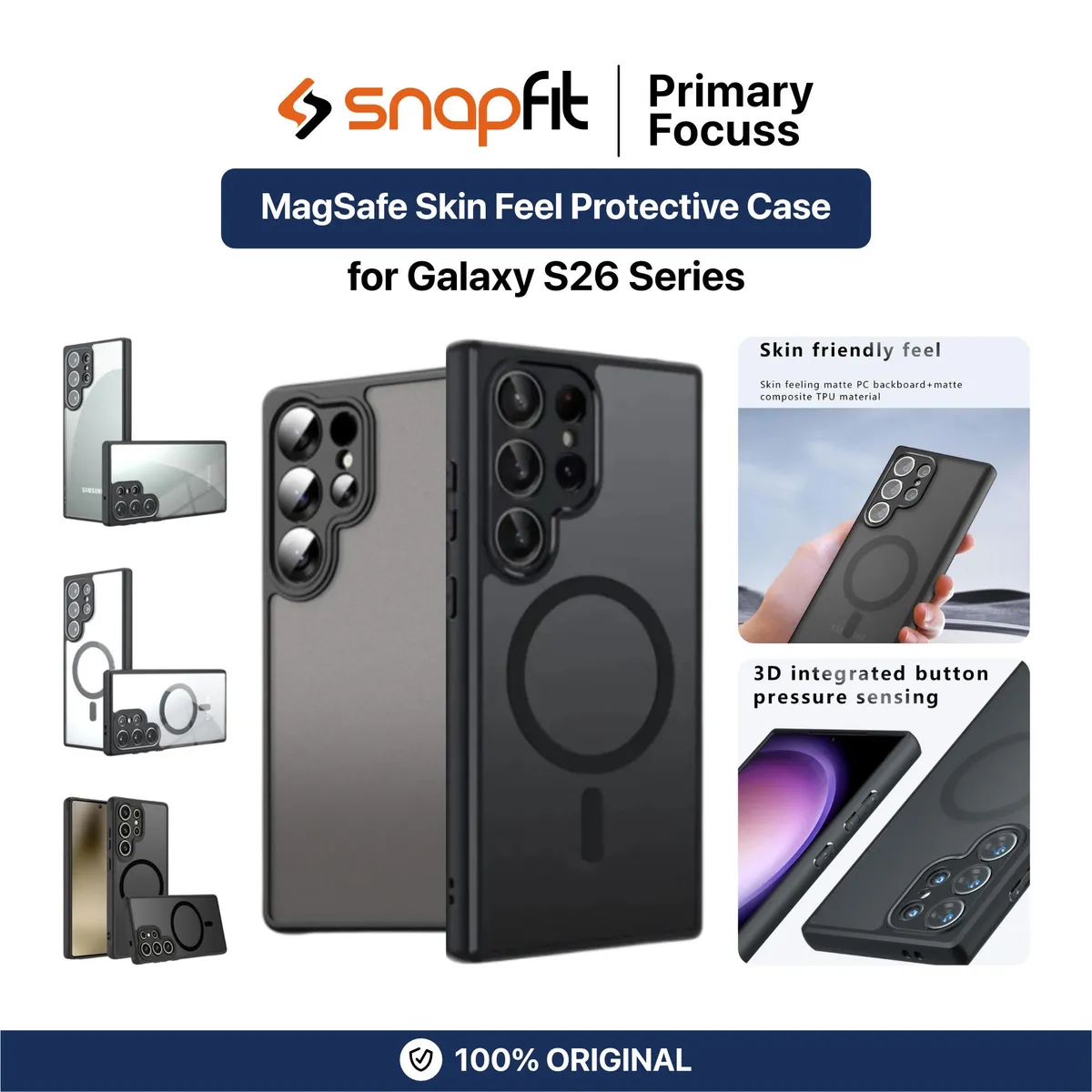 SNAPFIT Case for Samsung Galaxy S26 Ultra SNAPFIT Magnetic MagSafe Skin Feel Protective Casing Cover - Primary Focuss ā Clear Black / S26