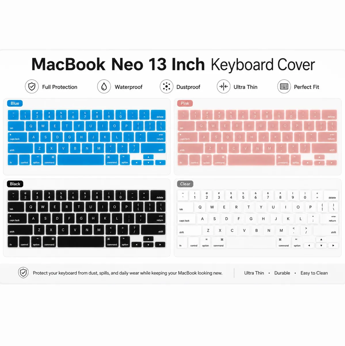 SNAPFIT TPU Keyboard Cover Compatible With MacBook Neo 13 Inch 2026 A3404 Silicone Premium Ultra Thin Anti Debu Anti Air ā Black