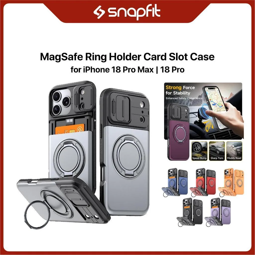 SNAPFIT Case iPhone 18 Pro Max 18 Pro Camera Slide Lens Protection MagSafe Magnetic Ring Stand — Black / iPhone 18 Pro Max