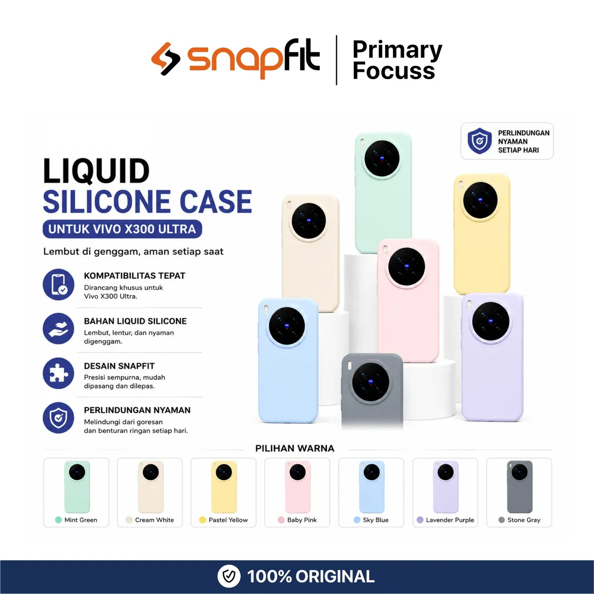 SNAPFIT Case for VIVO X300 Ultra SNAPFIT Liquid Silicone Softcase Slim Thin Macaroon Protective Cover Casing - Primary Focuss ā Black