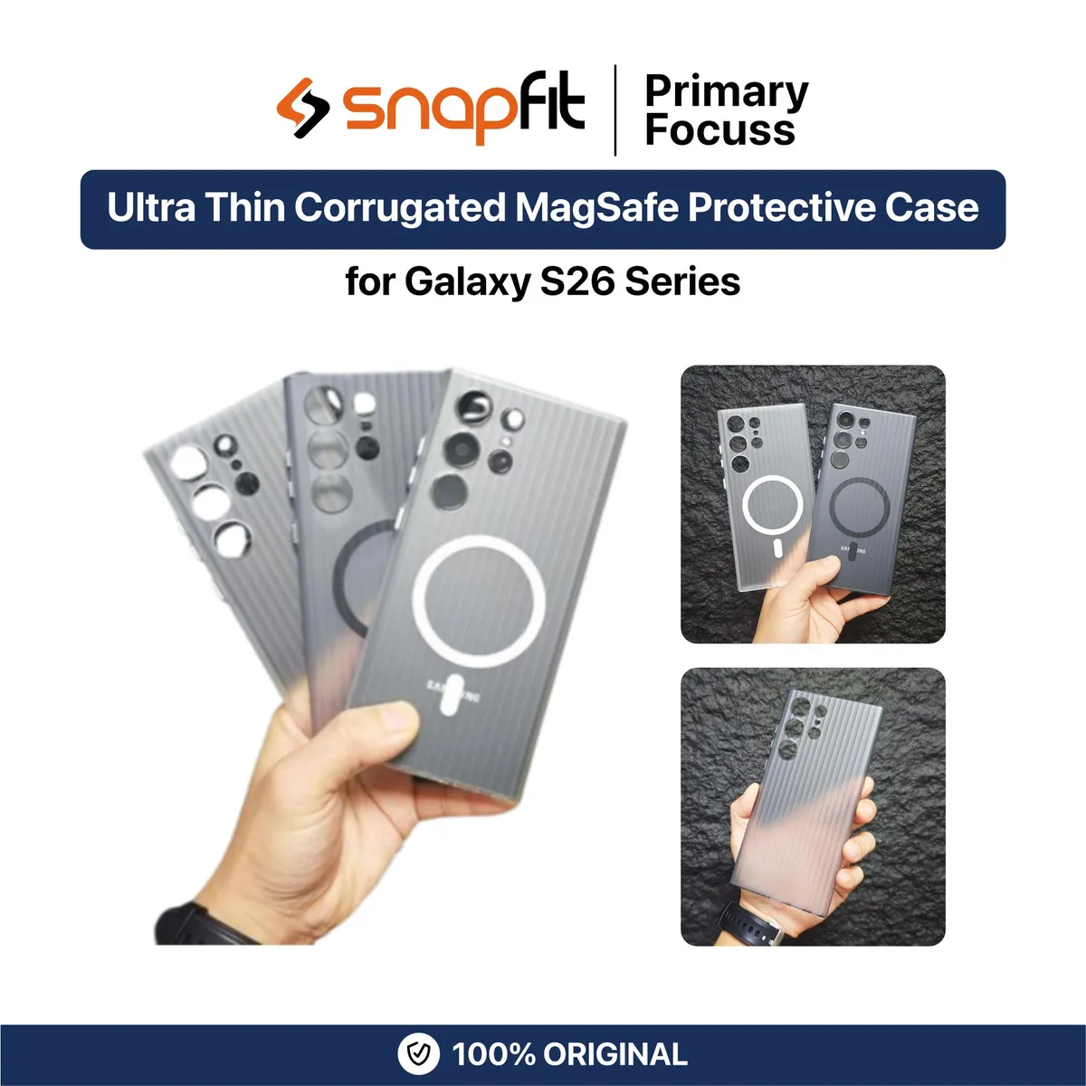 SNAPFIT Case for Samsung Galaxy S26 Ultra Plus SNAPFIT Ultra Thin Corrugated Pattern MagSafe Magnetic Matte Protective Cover Casing - Primary Focuss — Frosted Black / S26 Plus
