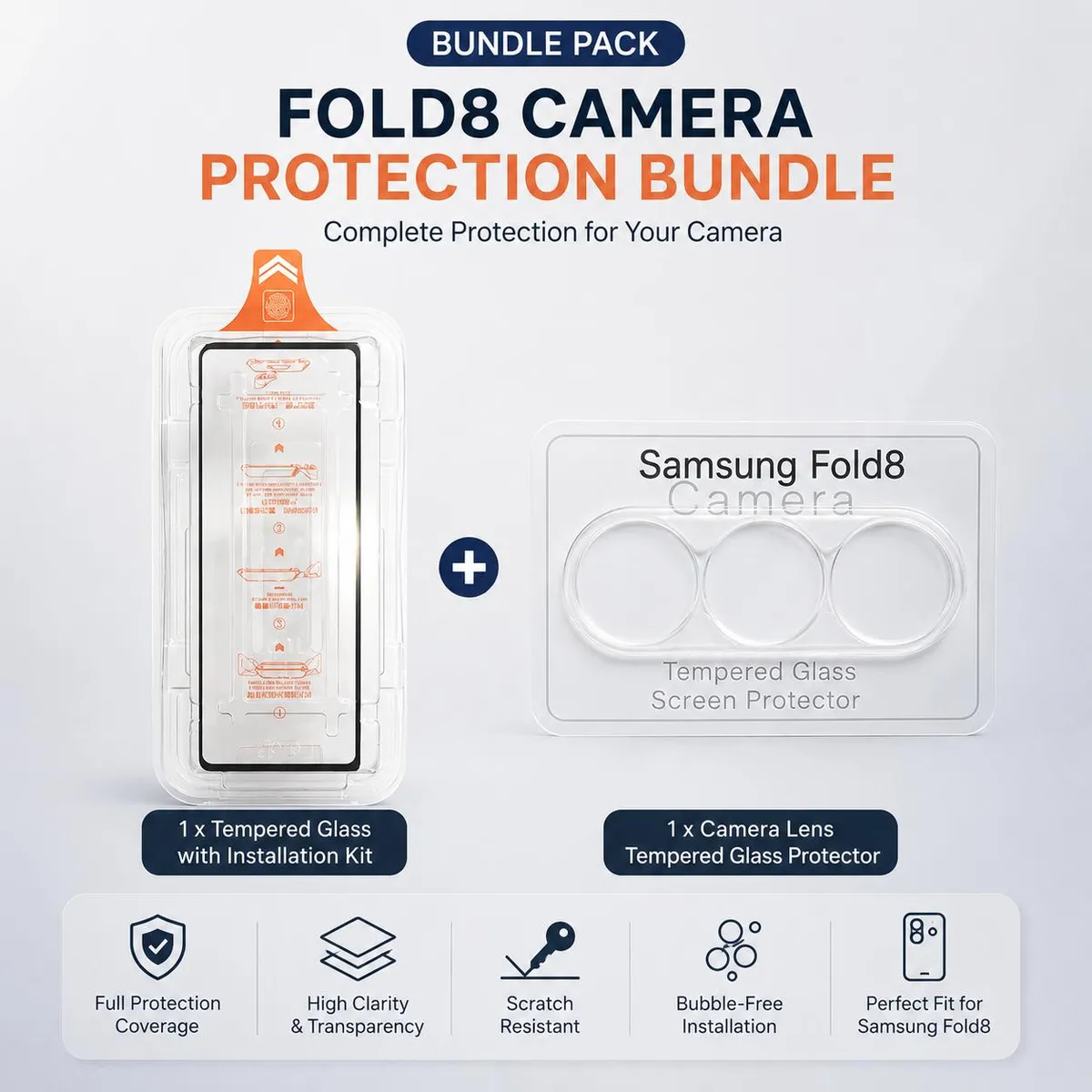 SNAPFIT Combo Pack Tempered Glass HD Clear Privacy + Camera Lens protector for Samsung Galaxy Z Fold8 Fold 8 Ultra ā Non Full + ClearLens