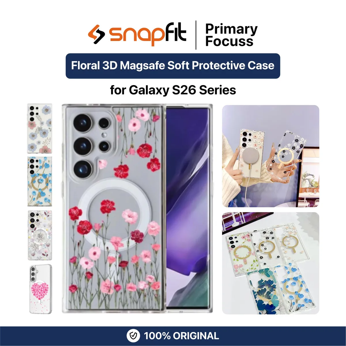 SNAPFIT Case for Samsung Galaxy S26 Ultra Plus SNAPFIT Floral 3D MagSafe Softcase Hardcase Full Protection Casing Cover - Primary Focuss โ Magsafe Blossom Love / S26