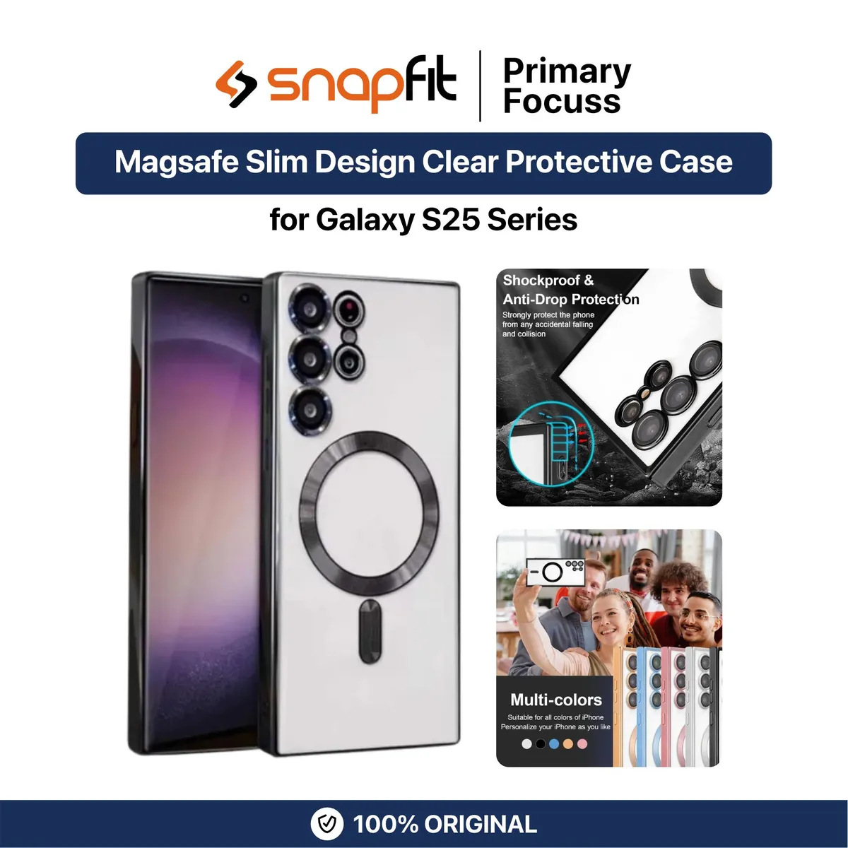 SNAPFIT Case Compatible for Samsung Galaxy S26 S25 Ultra Plus SNAPFIT MagSafe Slim Design Clear Case with Lens Protector Protective Cover Casing - Primary Focuss โ Black / S26 Ultra