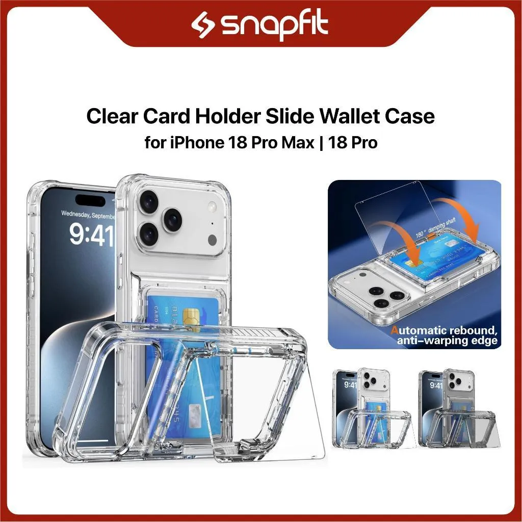 SNAPFIT Case iPhone 18 Pro Max 18 Pro TPU PC Card Slot Anti Slip Shockproof Clear — Clear / iPhone 18 Pro Max