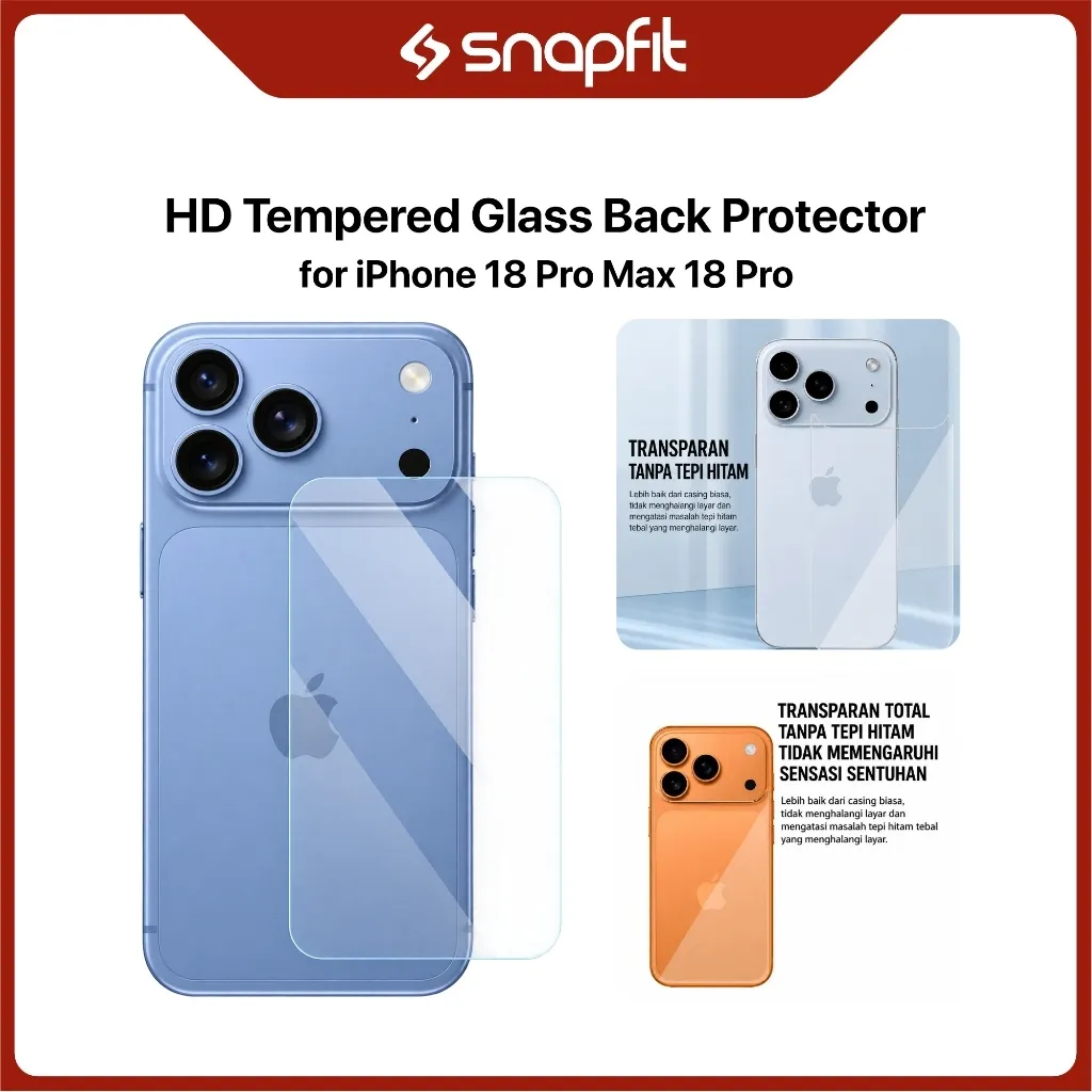SNAPFIT Back Glass iPhone 18 Pro Max 18 Pro Tempered Glass Rear Protector — iPhone 18 Pro