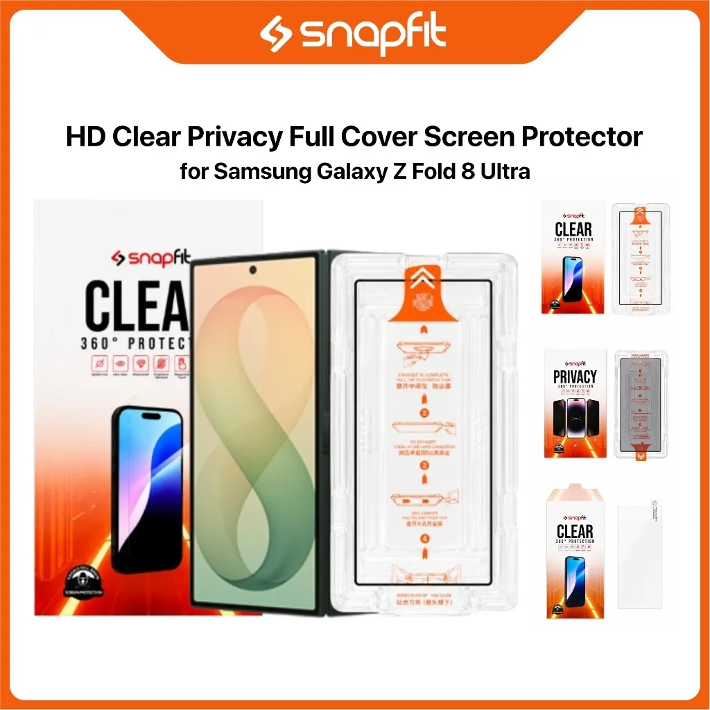 SNAPFIT Tempered Glass Samsung Galaxy Z Fold 8 Ultra Privacy Anti Spy Hd Clear Full Cover Screen Protector Anti Gores — Full Clear WIth Tray / Fold 8 Wide