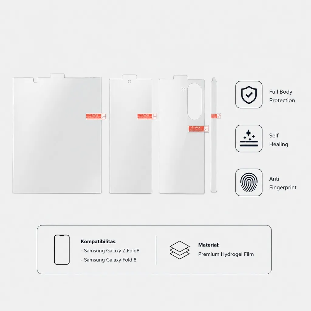 SNAPFIT Screen Protector Hydrogel Fullset Samsung Galaxy Z Fold 8 Fold 8 Ultra Film Fullset Clear Matte Full Body Protection Anti Gores — Belakang Clear / ZFold 8 (Wide)