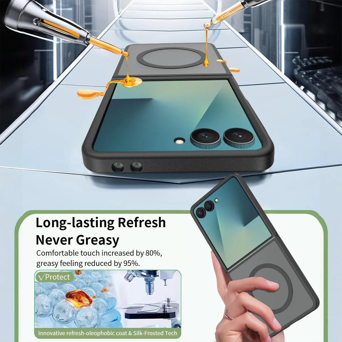 SNAPFIT Case Samsung Galaxy Z Flip 8 MagSafe Frosted Clear Shockproof Anti Yellowing Magnetic Ring — Hinge Transparent