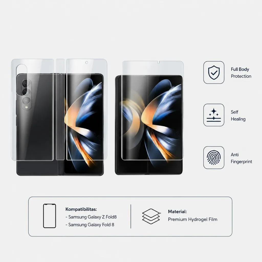 SNAPFIT Screen Protector Hydrogel Fullset Samsung Galaxy Z Fold 8 Fold 8 Ultra Film Fullset Clear Matte Full Body Protection Anti Gores — Belakang Clear / ZFold 8 (Wide)